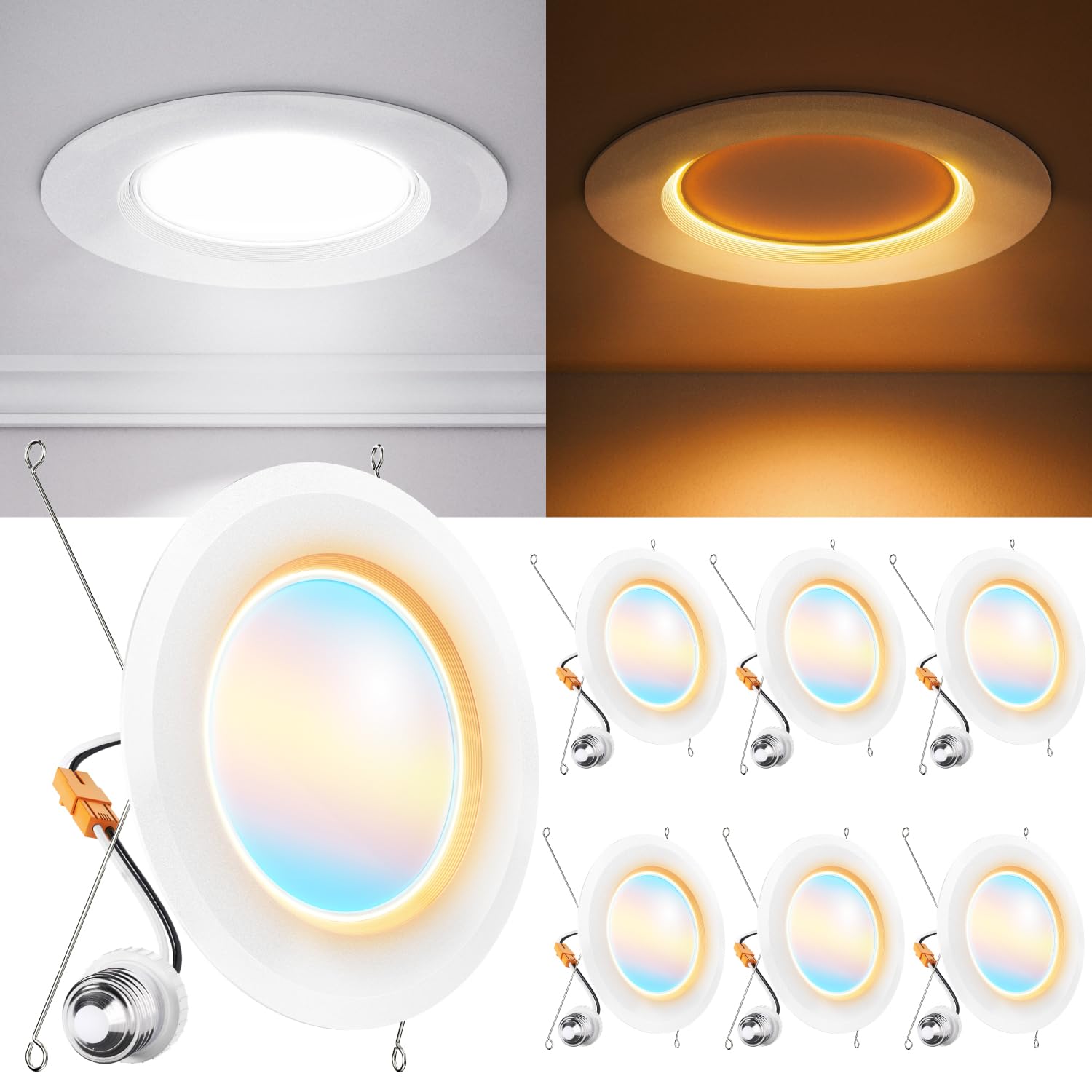 Sunco 6 Pack 6 Inch Retrofit LED Recessed Lights with Night Light